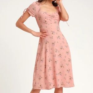 Pink Floral Short Sleeve Midi Dress (Size Medium)